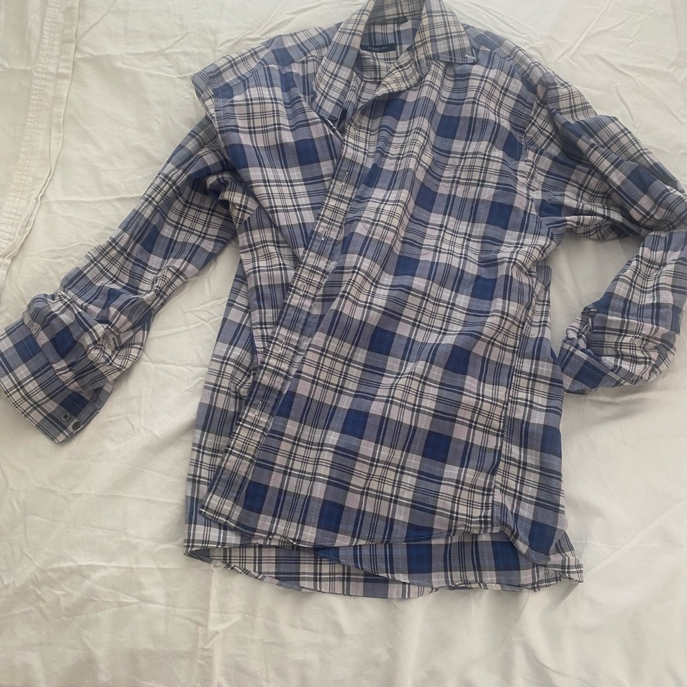 Burberry Blue and White Plaid Casual Button Down Shirt